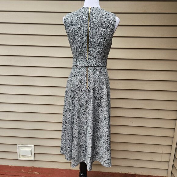 Calvin Klein Knit A-Line Dress Tweed Look Black White Sleeveless Tie Waist - Picture 10 of 16